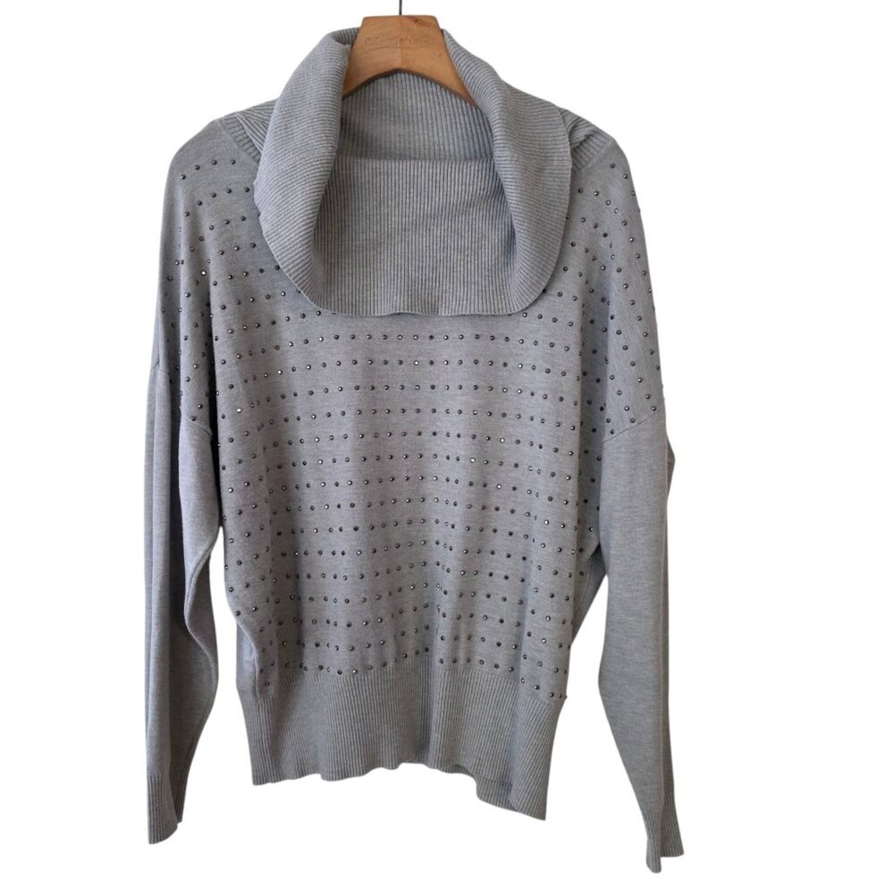 Vila Milano Petite Sweater PXL Metallic‎ Gray Cowl Neck Studded Long Sleeve